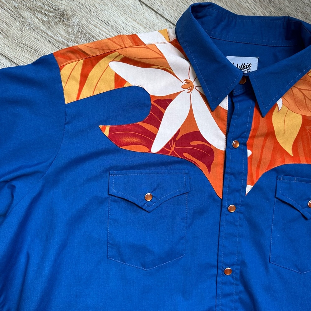 Wilkie Brand Western Hawaiian Shirt Blue Malibu 1 XL - Picture 3 of 6